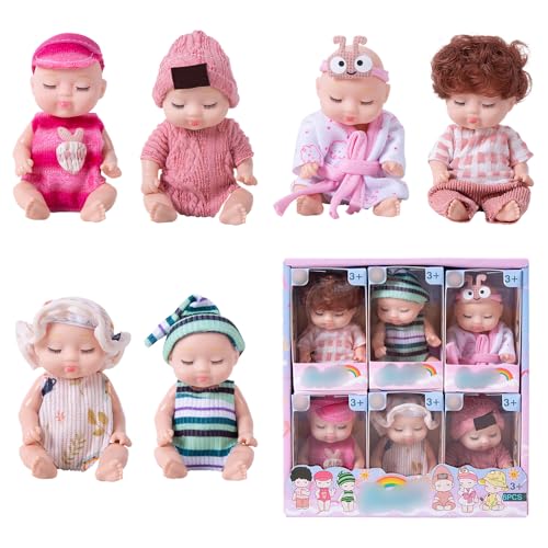 AVCXEC 6 Stück Mini Reborn Puppen, Mini Babypuppe, Baby Mini Puppen, Realistische Babypuppe mit Kleidung Set, Realistische Bewegliche Babypuppe, Puppenspielzeug für Mädchen und Kleinkinder (Modern) von AVCXEC