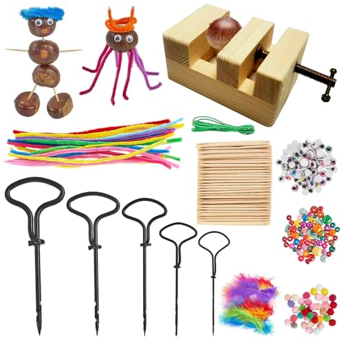 AVCXEC Kastanienbohrer Kinder, Kastanien Bastelset Kinder mit Kastanienhalter, Kastanienbohrer Set, 1,5-5 mm Handbohrer Kinder Kastanien, Kastanienset zum Basteln, Herbst Kastanienmännchen DIY Set von AVCXEC