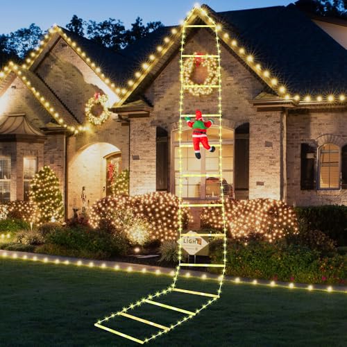 AVCXEC LED Weihnachtsmann Leiter Lichterkette, 3M Weihnachtsbeleuchtung Außen, 8 Modi LED Weihnachtsbeleuchtung, Wasserdicht Weihnachtsdeko Aussen mit Timer für Innen Außen Weihnachtsdeko (Warmweiß) von AVCXEC