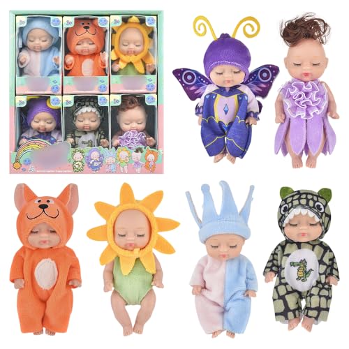 AVCXEC Mini Reborn Puppen, Baby Puppe, Mini babypuppen, 6 Stück Newborn Reborn Baby, Realistische Babypuppe mit Kleidung Set, Waschbares PVC-Material, Puppenspielzeug für Mädchen, Kleinkinder Kinder von AVCXEC