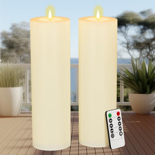 Flammenlose Kerzen mit Fernbedienung, hohe Kerzen, batteriebetrieben, Outdoor-Kerzen mit Timer, wasserdicht, Herbst-Stumpenkerzen, Set mit 2 flackernden LED-Kerzen für Terrasse, Veranda, Laternen von AVEKI