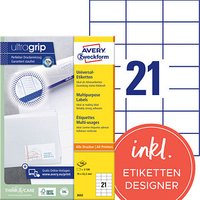 AKTION: 2.100 AVERY Zweckform Etiketten 3652 weiß 70,0 x 42,3 mm von AVERY Zweckform