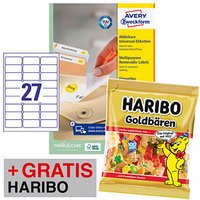 AKTION: 2.700 AVERY Zweckform Etiketten weiß 63,5 x 29,6 mm + GRATIS HARIBO Goldbären 175 g von AVERY Zweckform