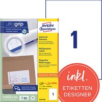 AKTION: 200 AVERY Zweckform Etiketten 3478-200 weiß 210,0 x 297,0 mm + GRATIS 20 Etiketten von AVERY Zweckform