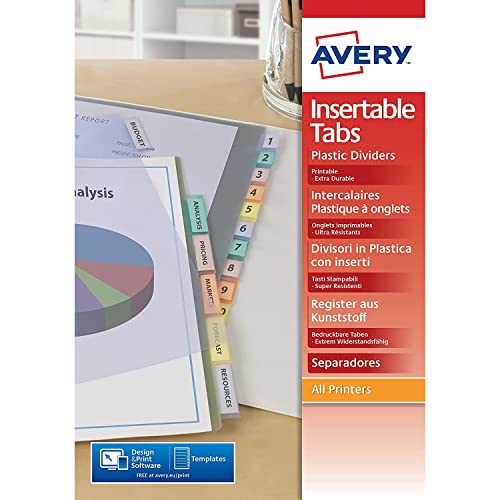 AVERY ZWECKFORM Register 12 Positionen A4 Polypropylen 18/100 mit personalisierbaren Reitern von AVERY Zweckform