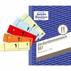 AVERY Zweckform 10 x Garderobennummern A6 farbig Sortiert 100 Blatt/Block farbig Sortiert von AVERY Zweckform