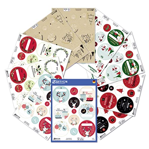 AVERY Zweckform 110 Aufkleber Weihnachten Geschenkbeschriftung (Made in Germany, Papier Sticker, selbstklebende Geschenkaufkleber, Weihnachtsdeko, Basteln, beschriftbar, Geschenkeetiketten) 51011 von AVERY Zweckform