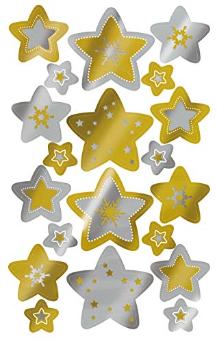 AVERY Zweckform 20 Aufkleber Weihnachten Sterne gold/silber (Made in Germany, Weihnachtssticker Papier, selbstklebende Weihnachtsdeko für Karten, Geschenke, Tüten) 1 Bogen/20 Sternsticker, 52911 von AVERY Zweckform