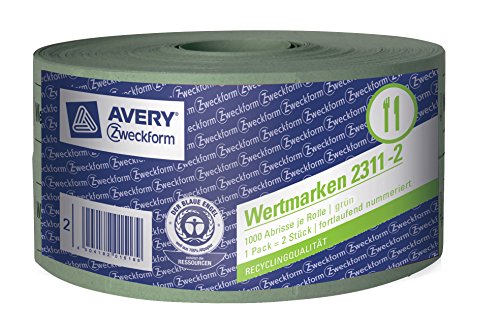 AVERY Zweckform 2311-2 Wertmarken (auf Rolle, fortlaufend nummeriert, 2 x 1000 Bons) grün von AVERY Zweckform