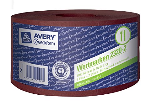 AVERY Zweckform 2320-2 Getränkemarken (auf Rolle, fortlaufend nummeriert) 2 x 1000 Bons rot von AVERY Zweckform