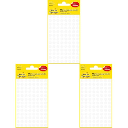 AVERY Zweckform 3175 selbstklebende Markierungspunkte 416 Stück (Ø 8mm, Klebepunkte auf 4 Bogen, Punktaufkleber zur Farbcodierung, runde Aufkleber für Kalender, Planer und zum Basteln, Papier) weiß von AVERY Zweckform