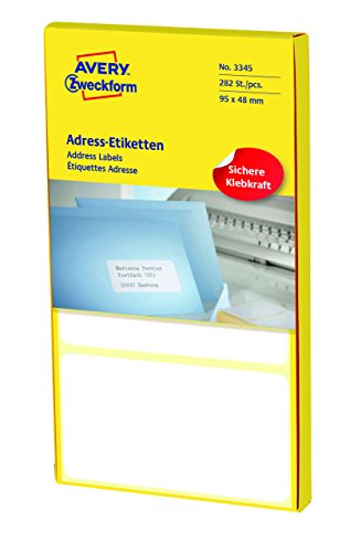 AVERY Zweckform 3345 Adress-Etiketten (Papier matt, 282 Etiketten, 95 x 48 mm) 1 Pack weiß von AVERY Zweckform