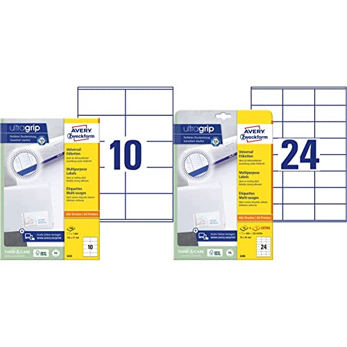 AVERY Zweckform 3425 Adressaufkleber, 100 Blatt, weiß & 3490 Adressaufkleber (600 plus 120 Klebeetiketten extra, 70x36mm auf A4, Papier matt, bedruckbare Absenderetiketten) 30 Blatt, weiß von AVERY Zweckform