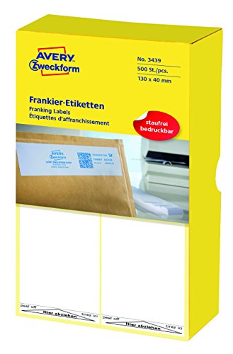 AVERY Zweckform 3439 Frankier-Etiketten (Papier matt, 500 Etiketten, 130 x 40 mm) 1 Pack weiß von AVERY Zweckform