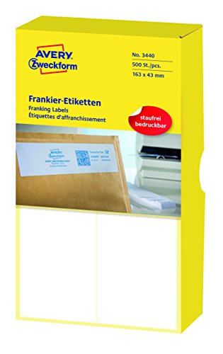 AVERY Zweckform 3440 Frankier-Etiketten (Papier matt, 500 Etiketten, 163 x 43 mm) 1 Pack weiß von AVERY Zweckform