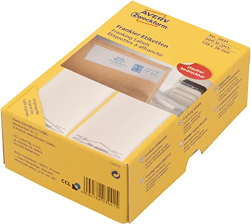 AVERY Zweckform 3442 Frankier-Etiketten (Papier matt, 500 Etiketten, 138 x 48 mm) 1 Pack weiß von AVERY Zweckform