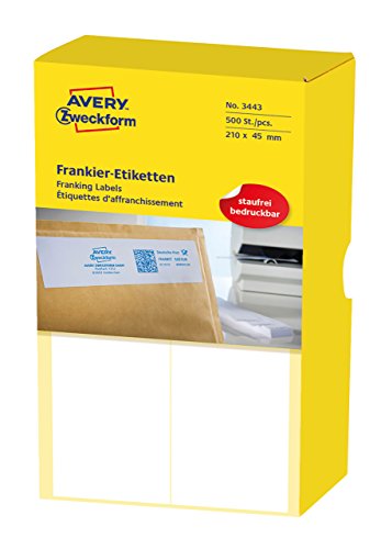 AVERY Zweckform 3443 Frankier-Etiketten (für Francotyp-Postalia, Papier matt, 210 x 45 mm) 500 Stück weiß von AVERY Zweckform