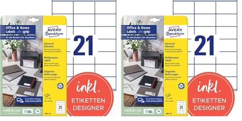 AVERY Zweckform 3481-10 Adressaufkleber (210 Etiketten, 70x41mm auf A4, FSC, bedruckbare Absenderetiketten, selbstklebende Klebeetiketten mit ultragrip, ideal fürs HomeOffice) 10 Blatt, weiß von AVERY Zweckform