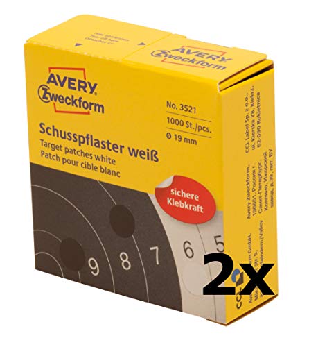 AVERY Zweckform 3521 Schusspflaster (Ø 19 mm, vorgedruckt) 2 Rollen (weiß, 2000 Stück) von AVERY Zweckform