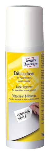 AVERY Zweckform 3590 Etikettenlöser Spray (rückstandsfreies Ablösen von Papieretiketten und Klebstoffresten, Etikettenentferner, Aufkleberentferner, Kleberlöser, Klebereste Entferner) 150ml von AVERY Zweckform