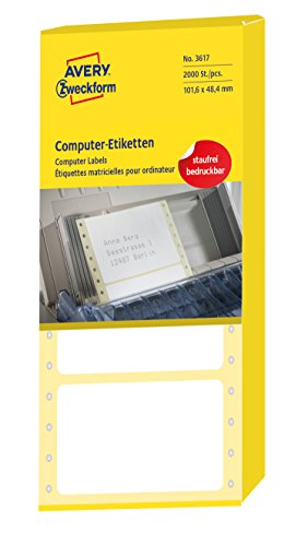 AVERY Zweckform 3617 Computer-Etiketten (Papier matt, 2,000 Etiketten, 101,6 x 48,4 mm) 1 Pack weiß von AVERY Zweckform