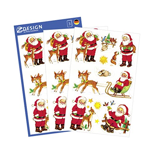 AVERY Zweckform 15 Aufkleber Weihnachten Weihnachtsmänner Motive (Made in Germany, Weihnachtssticker Papier, Nikolaus, selbstklebende Weihnachtsdeko, Karten, Geschenke) 3 Bogen/je 8 Sticker, 4053 von AVERY Zweckform