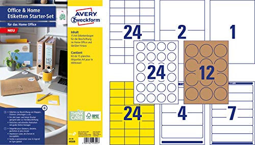 AVERY Zweckform Etiketten (Home Office, 189 Aufkleber auf DIN A4, selbstklebend und bedruckbar, Adressetiketten, Ordnerrückenetiketten, gelbe, runde und braune Klebeetiketten) 49300, 3 Stück von AVERY Zweckform