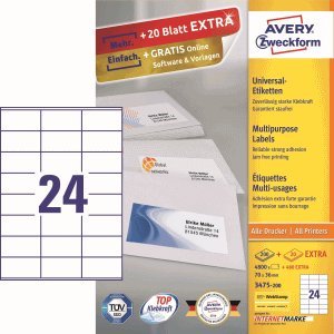 Avery Zweckform Universal-Etiketten ultragrip 70x36 mm VE=5.280 Etiketten / 220 Bogen weiß von AVERY Zweckform