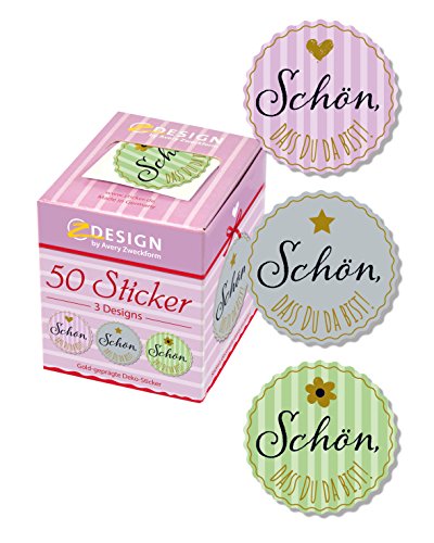 AVERY Zweckform Geschenkaufkleber 50 Stück Art. 56855 (Etiketten, Papiersticker mit Goldprägung, 38 mm im Spender, Glückwunsch, Geschenke, Einladungen) Sticker auf Rolle von AVERY Zweckform