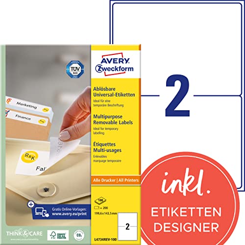 AVERY Zweckform 3483-200 Universal Etiketten (800 plus 80 Klebeetiketten extra, 105x148mm auf A4, bedruckbare Versandetiketten, selbstklebende Versandaufkleber mit ultragrip) 220 Blatt, weiß von AVERY Zweckform