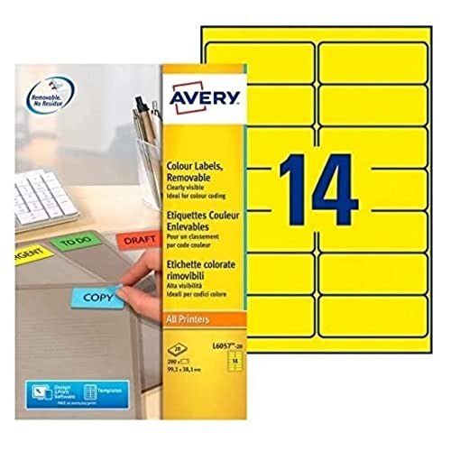 Avery Zweckform L6057-20 Etiketten 99,1x38,1 mm, 20 Bögen, gelb von Avery