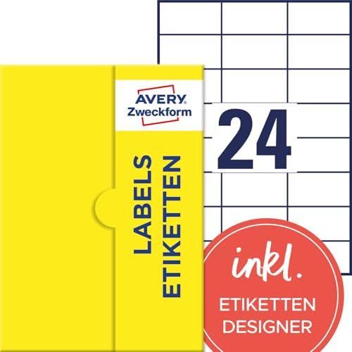 AVERY Zweckform P3475-1000 Adressaufkleber (24.000 Klebeetiketten, 70x36mm auf A4, Papier matt, individuelle Aufkleber, bedruckbare Absenderetiketten, selbstklebende Adressetiketten) 1.000 Blatt, weiß von AVERY Zweckform