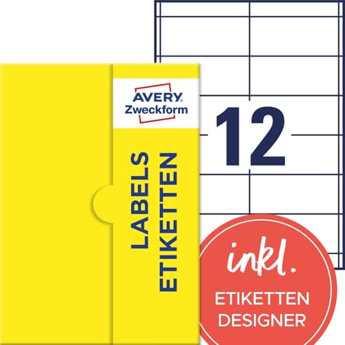 AVERY Zweckform P3659-1000 Adressaufkleber (12.000 Klebeetiketten, 97x42,3mm auf A4, Papier, individuelle Aufkleber, bedruckbare Absenderetiketten, selbstklebende Adressetiketten) 1.000 Blatt, weiß von AVERY Zweckform