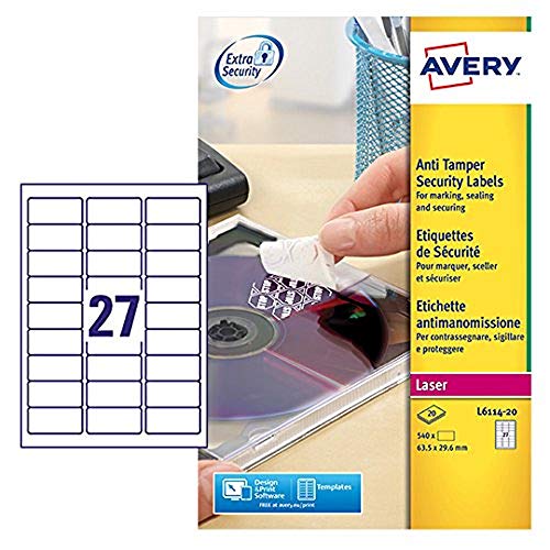 AVERY Zweckform Siegeletiketten Laser 27TV 63,5x29,6mm - Ref L6114-20 (540 Etiketten) von Avery