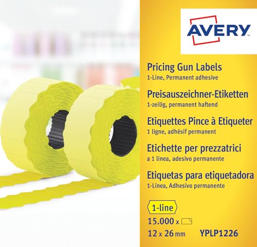 Avery Zweckform YPLP1226 Preisauszeichner-Etiketten, 1-zeilig, 12 x 26 mm, 10 Rollen/15.000 Etiketten, gelb von Avery