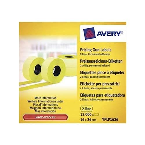 Avery Zweckform YPLP1626 Preisauszeichner-Etiketten, 2-zeilig, 16 x 26 mm, 10 Rollen/12.000 Etiketten, gelb von Avery