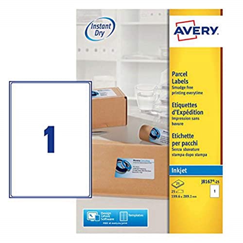 AVERY Zweckform schnelltrocknende Adressetiketten für Tintenstrahldrucker 1 pro Blatt 199,6 x 289,1 mm z25 Etiketten weiß von Avery