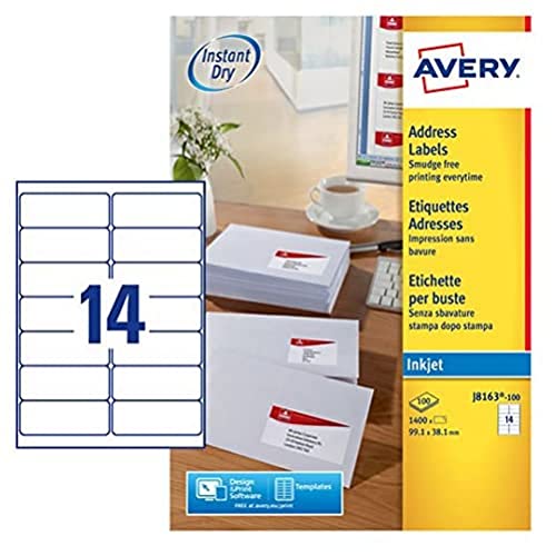 AVERY Zweckform schnelltrocknende Adressetiketten für Tintenstrahldrucker 14 pro Blatt 99,1 x 38,1 mm 1400 Etiketten weiß von Avery