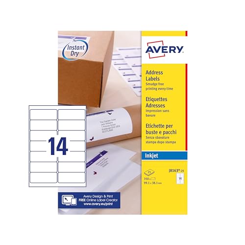 AVERY Zweckform schnelltrocknende Adressetiketten für Tintenstrahldrucker 14 pro Blatt 99,1 x 38,1 mm 350 Etiketten weiß von Avery