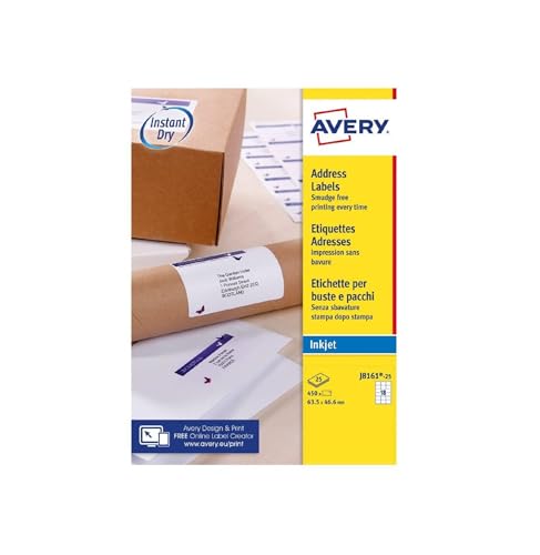 AVERY Zweckform schnelltrocknende Adressetiketten für Tintenstrahldrucker 18 pro Blatt 63,5 x 46,6 mm 450 Etiketten weiß von Avery