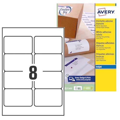 AVERY Zweckform schnelltrocknende Adressetiketten für Tintenstrahldrucker 8 pro Blatt 99,1 x 67,7 mm 200 Etiketten weiß von Avery