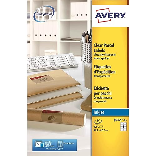 Avery J8565-25 Adressetiketten (8 Etiketten pro Blatt, 99,1 x 67,7 mm) 200 Stück transparent von Avery