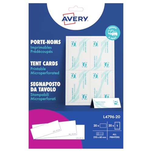 Avery L4796-20 Bedruckbare Tischkarten, 20 Blatt von Avery