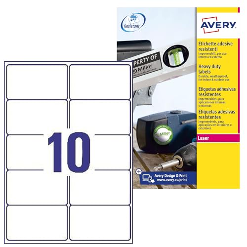 Avery L7992-25 Wetterfeste Versandetiketten (10 Stück pro Blatt, 99,1 x 57 mm) 250 Etiketten weiß von Avery