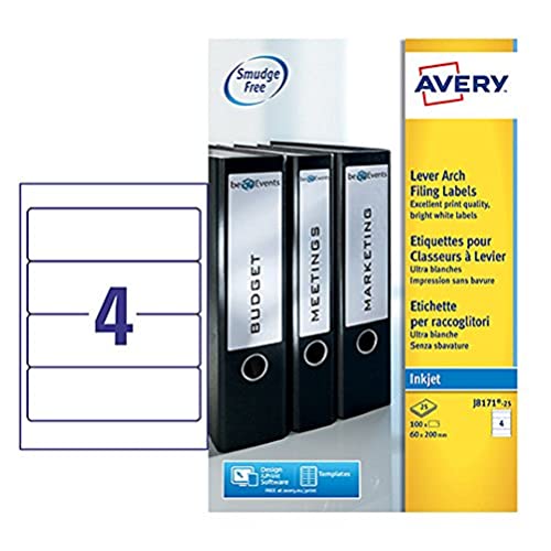 Avery Ordneretiketten für Tintenstrahldrucker 4 pro Blatt 200 x 60 mm 100 Etiketten von Avery Dennsion Zweckform