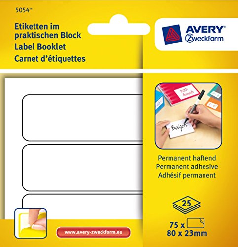 Avery Zweckform 5054 Organisations-Etiketten, zur Handbeschriftung, 80 x 23 mm, 25 Blatt/75 Etiketten, weiß von Avery