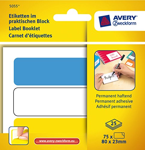 Avery Zweckform 5055 Organisations-Etiketten, zur Handbeschriftung, 80 x 23 mm, 25 Blatt/75 Etiketten, farbig sortiert von Avery