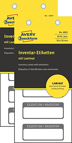 Avery Zweckform 6901 Inventar-Etiketten (100 Stück, 50 x 20 mm, laminiert) 20 Bogen, schwarz von AVERY Zweckform