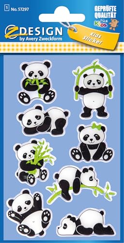 Avery Zweckform 8 Stück Glossy Sticker (Panda Aufkleber im 3D Effekt, Kindersticker zum Spielen, Basteln Sammeln) Art. 57297 von AVERY Zweckform