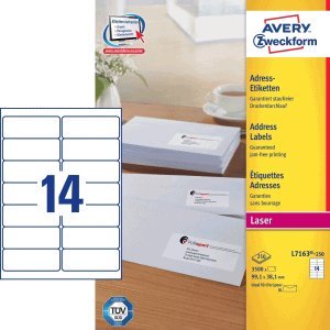 Avery Zweckform Adress-Etiketten ultragrip 99,1x38,1 mm VE=3.500 Etiketten / 250 Bogen weiß von AVERY Zweckform